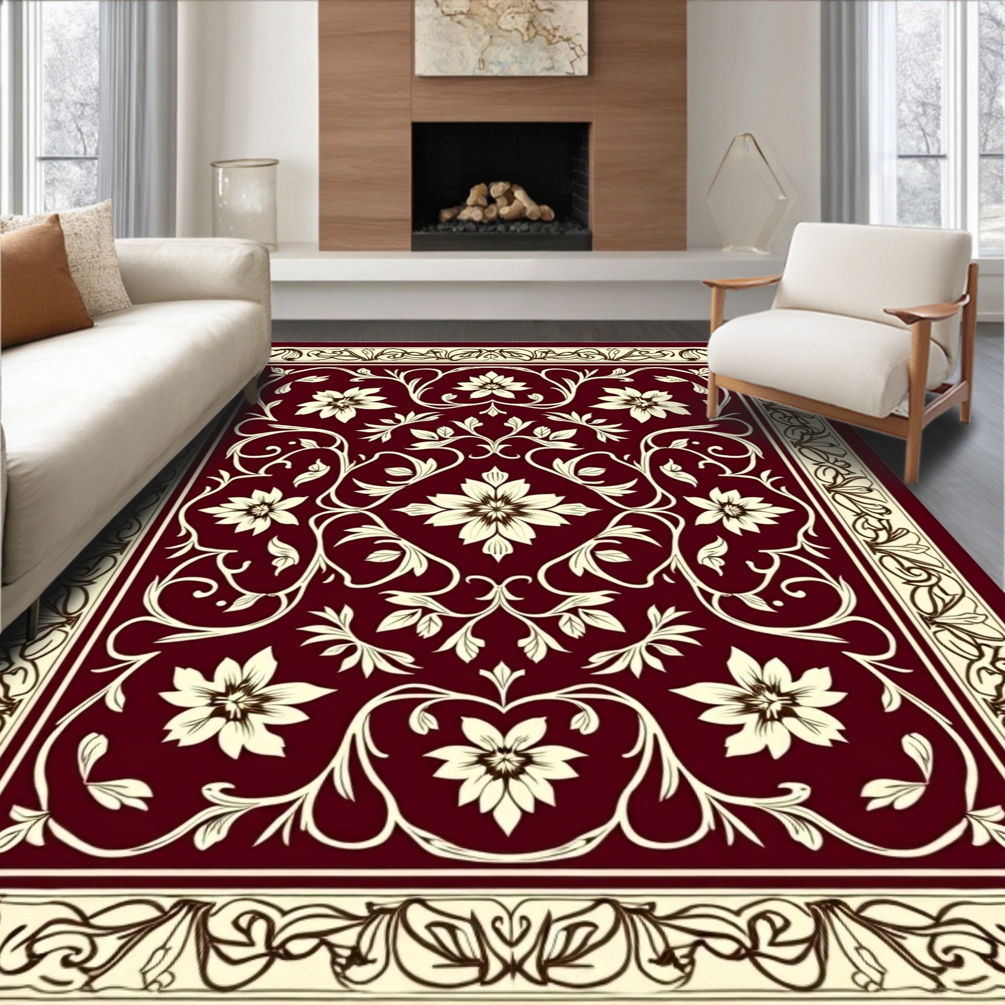 Ornate Floral Vine Border Rug