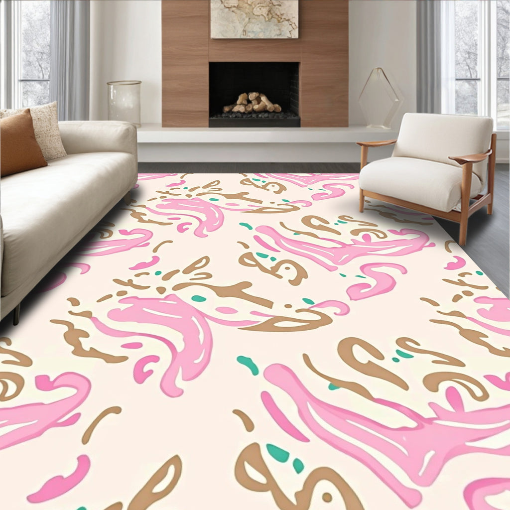 Abstract Blush and Brown Whimsical Pattern Rug