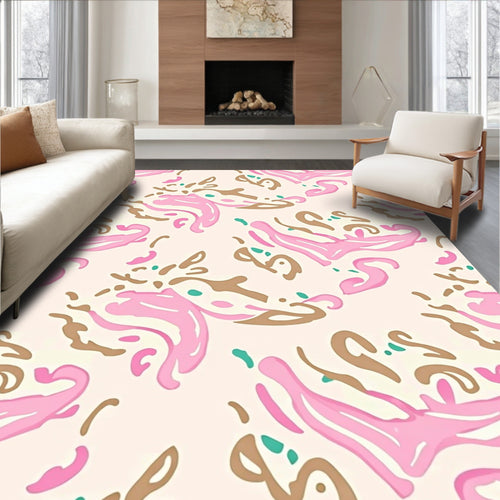 Abstract Blush and Brown Whimsical Pattern Rug