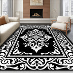 Elegant Black White Floral Pattern Rug