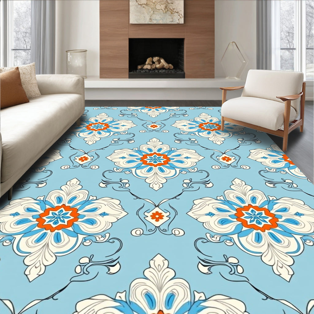 Ornate Floral Damask Design Rug