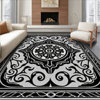 Black White Elaborate Floral Medallion Rug