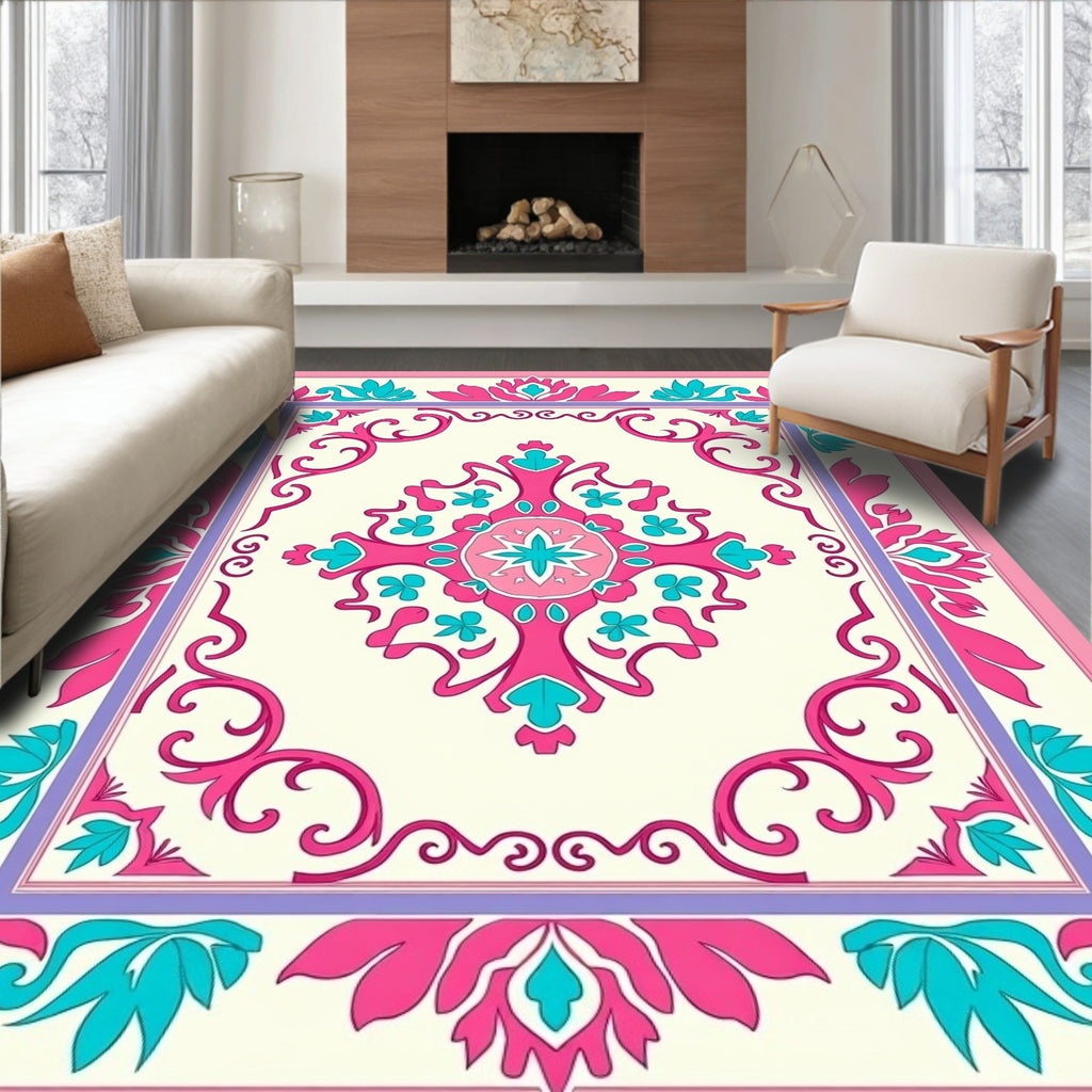 Vibrant Floral Medallion Pattern Rug