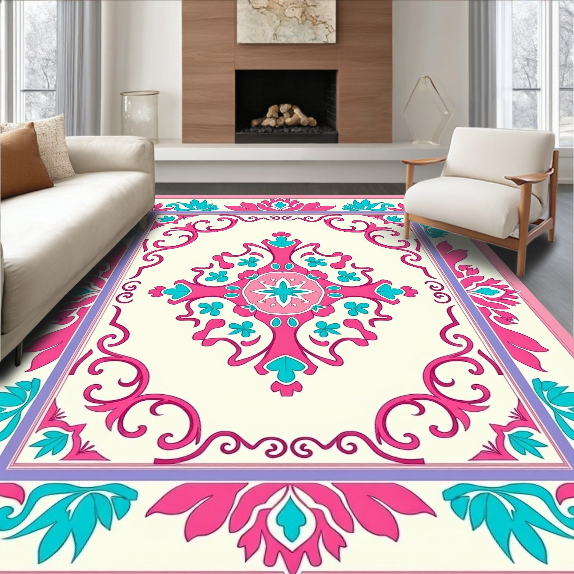 Vibrant Floral Medallion Pattern Rug