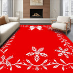 Red White Festive Snowflake Bow Border Rug