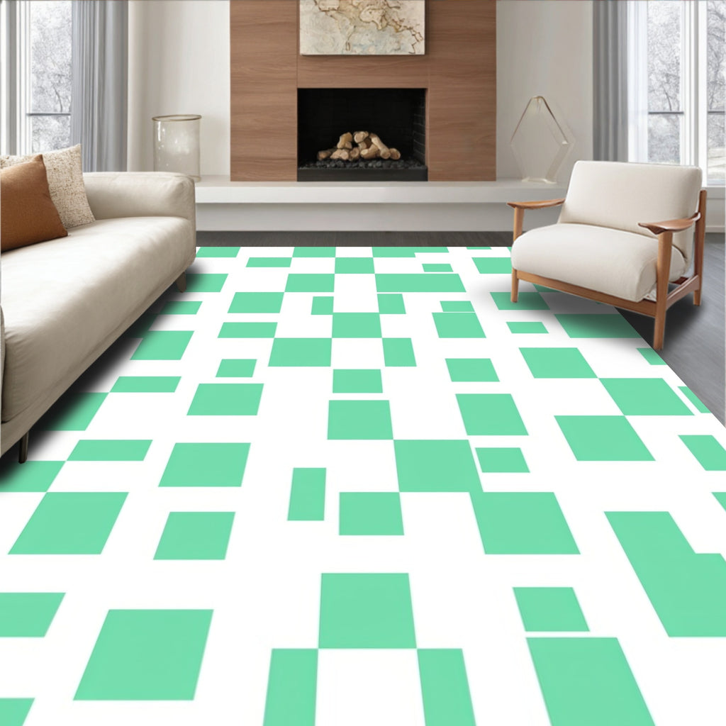 Mint Green Abstract Geometric Pattern Rug