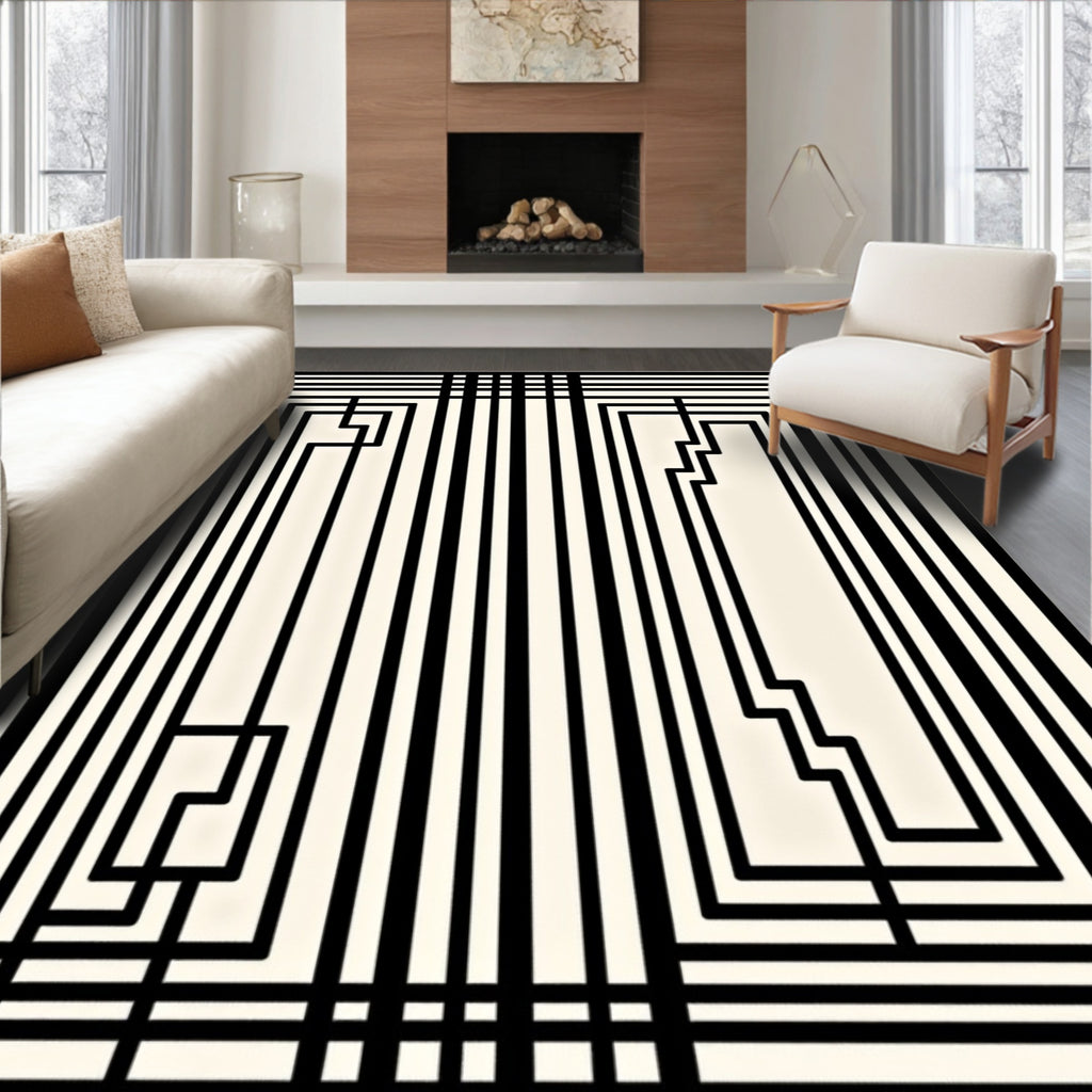 Abstract Black Geometric Lines Rug