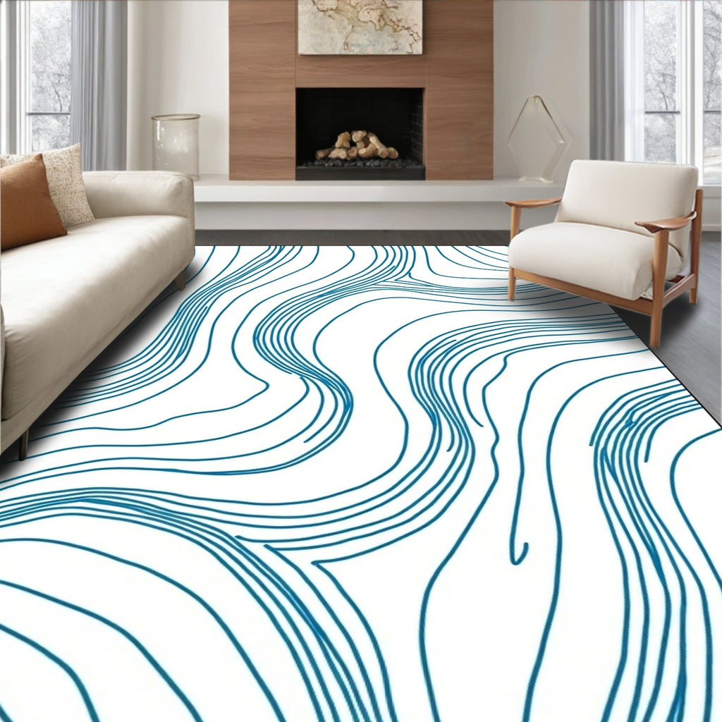 Abstract Blue Contour Organic Pattern Rug