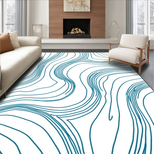 Abstract Blue Contour Organic Pattern Rug
