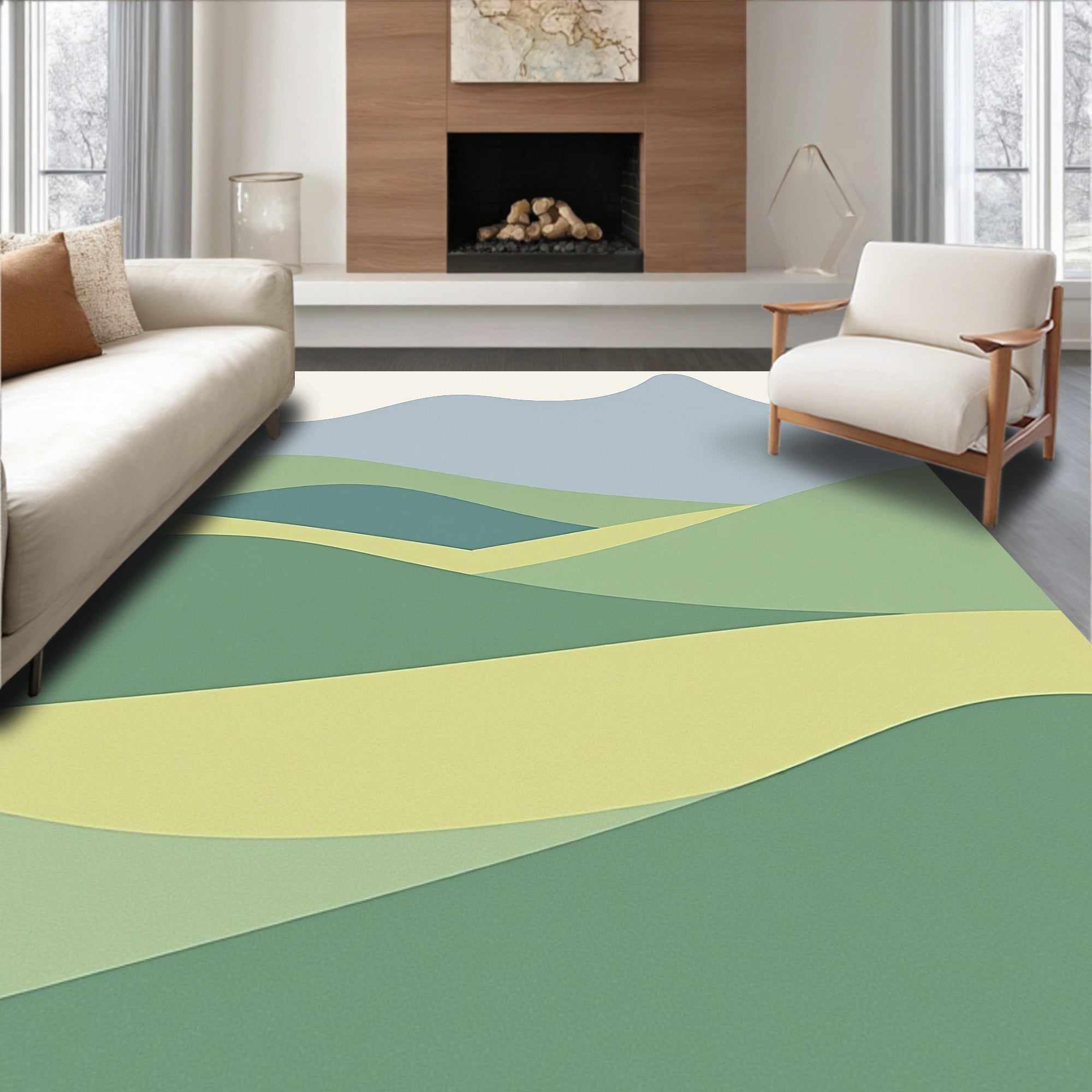 Serene Green Hills Landscape Design Rug