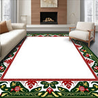 Intricate Green Red Floral Border Rug