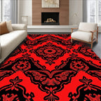 Red Black Ornate Damask Pattern Rug