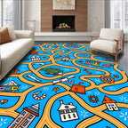 Whimsical Town Train Track Adventure Rug
