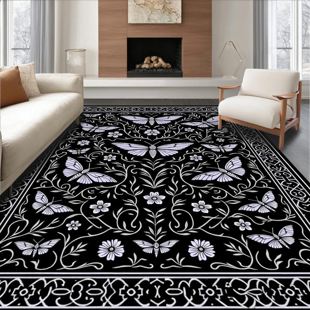 Whimsical Light Purple Butterfly Garden Rug
