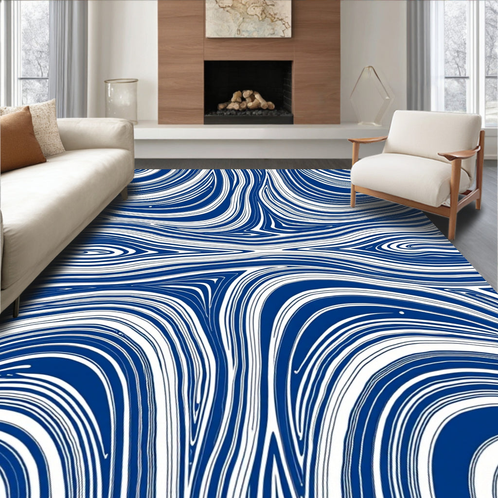 Navy Blue Wavy Swirl Rug