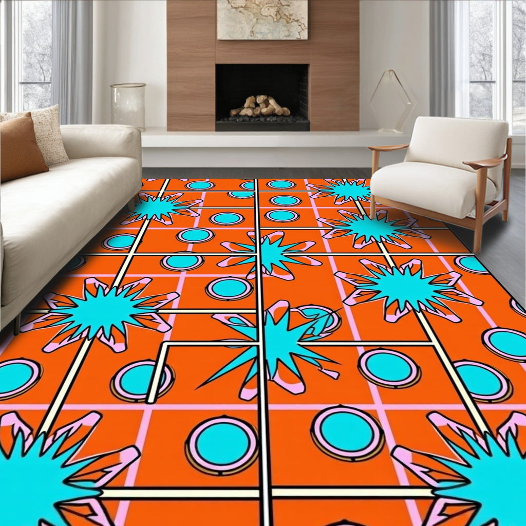 Retro Sunburst Circle Pattern Rug
