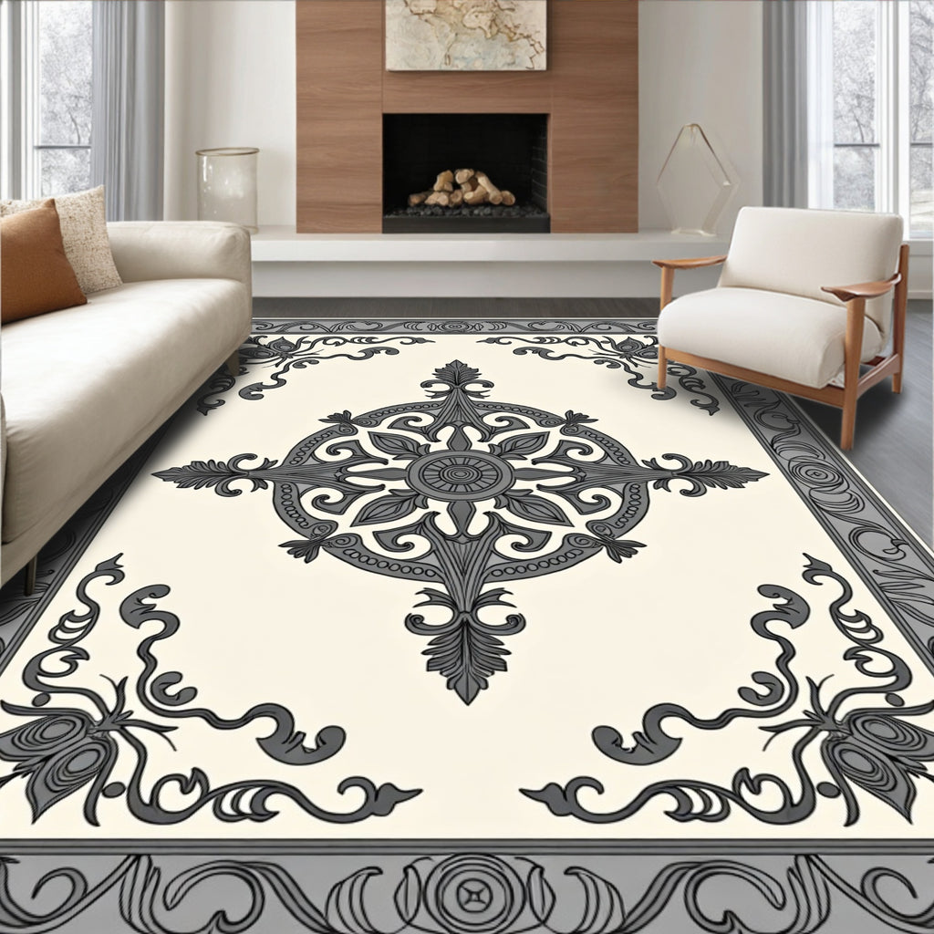 Ornate Scroll Floral Medallion Design Rug