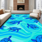 Blue Turtle Patterned Wavy Design Rug