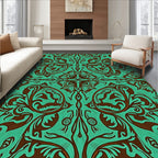 Turquoise Brown Floral Scroll Medallion Rug