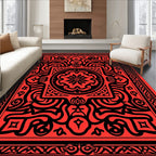 Intricate Black And Red Floral Pattern Rug