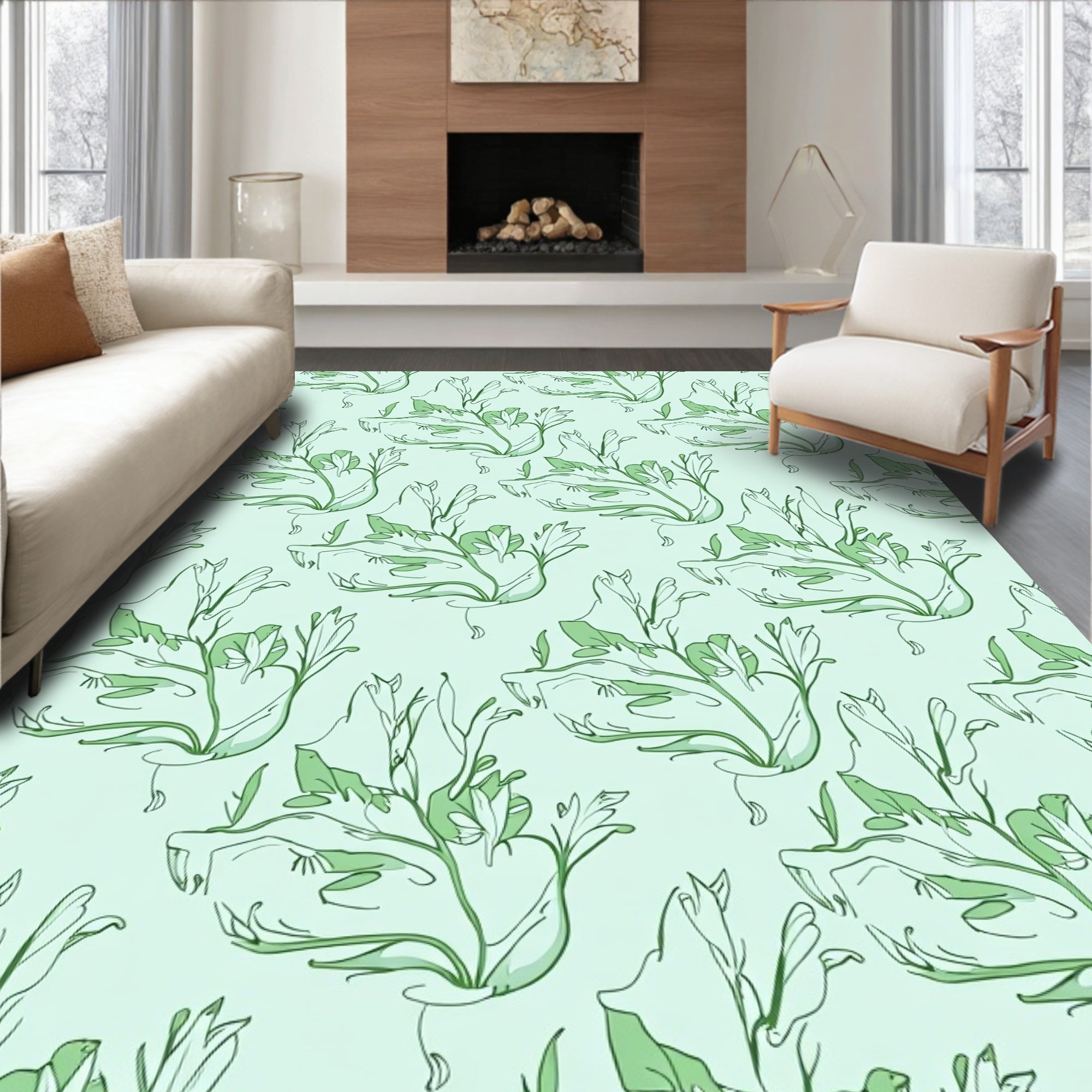 Art Nouveau Green Floral Vines Rug