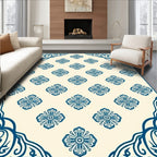 Ornate Blue Floral Patterned Rug