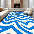 Bold Blue Abstract Wave Pattern Rug