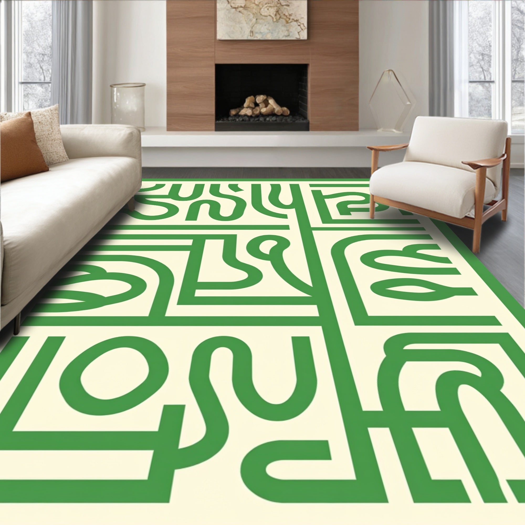 Verdant Abstract Maze Pattern Rug