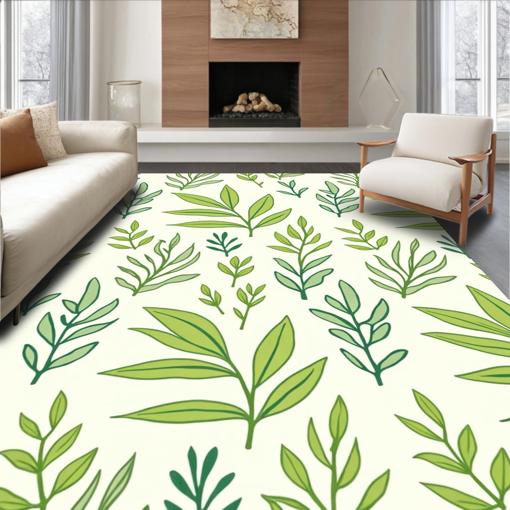 Fresh Green Leaf Pattern Rug