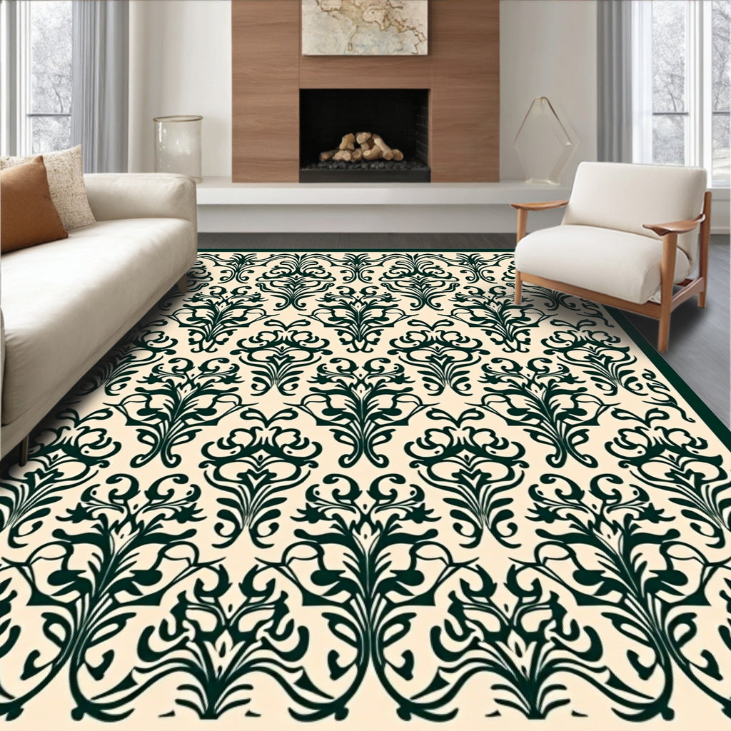 Dark Green Vintage Floral Pattern Rug