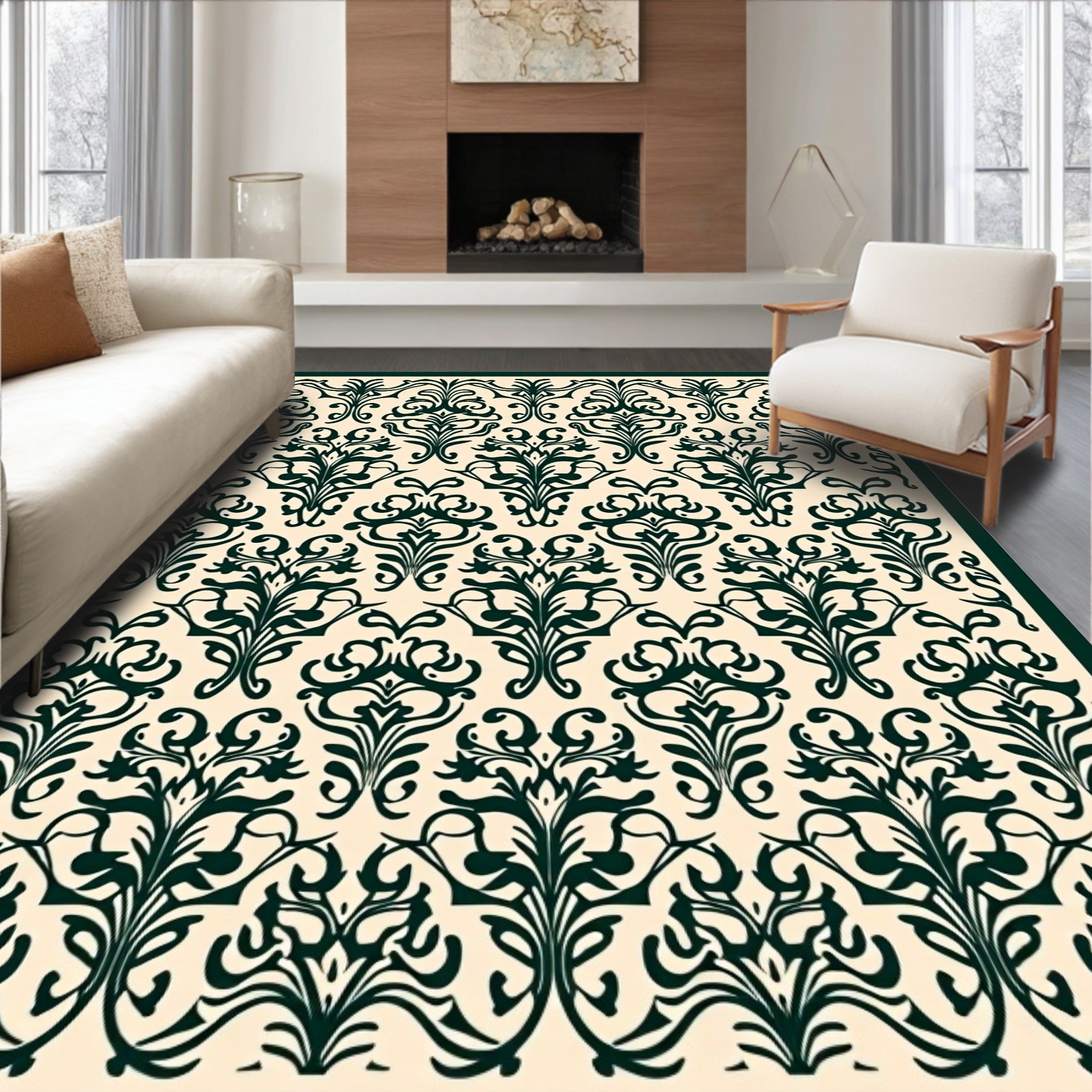 Dark Green Vintage Floral Pattern Rug