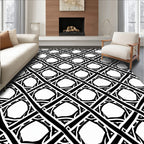 Bold Black White Interlocking Geometric Pattern Rug