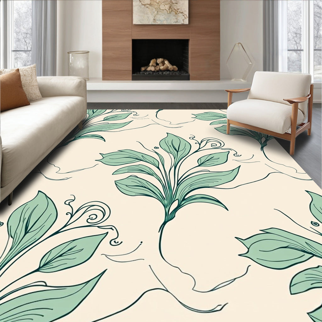 Elegant Botanical Swirl Leaf Pattern Rug