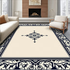 Elegant Dark Blue Scrollwork Border Design Rug