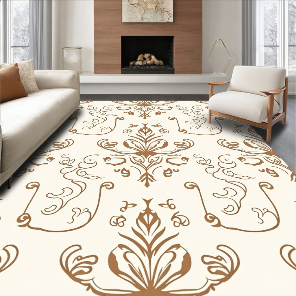 Antique Brown Floral Damask Design Rug