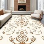 Antique Brown Floral Damask Design Rug