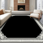 Ornate Abstract Black Cream Frame Rug