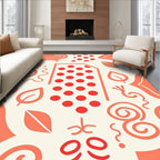 Playful Coral Dot Leaf Swirl Design Rug