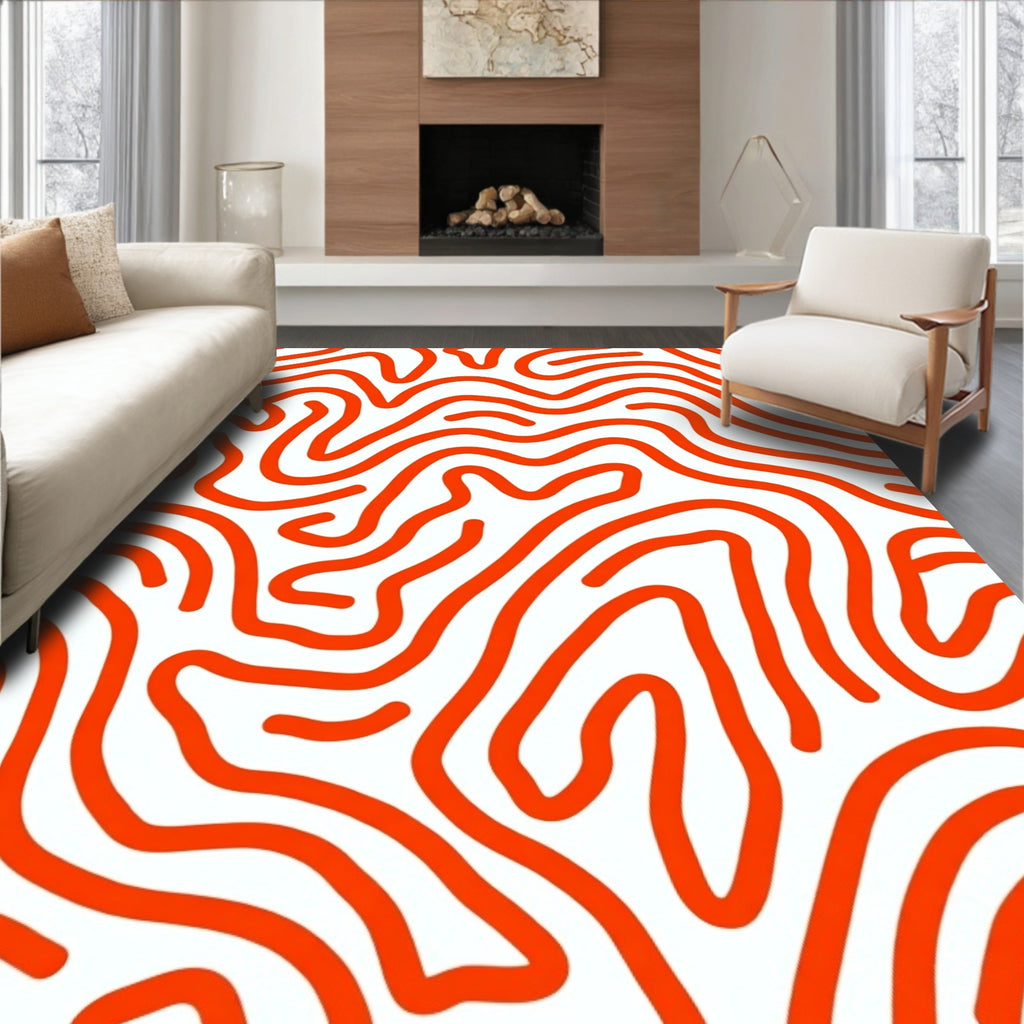 Bold Orange Wavy Labyrinth Design Rug