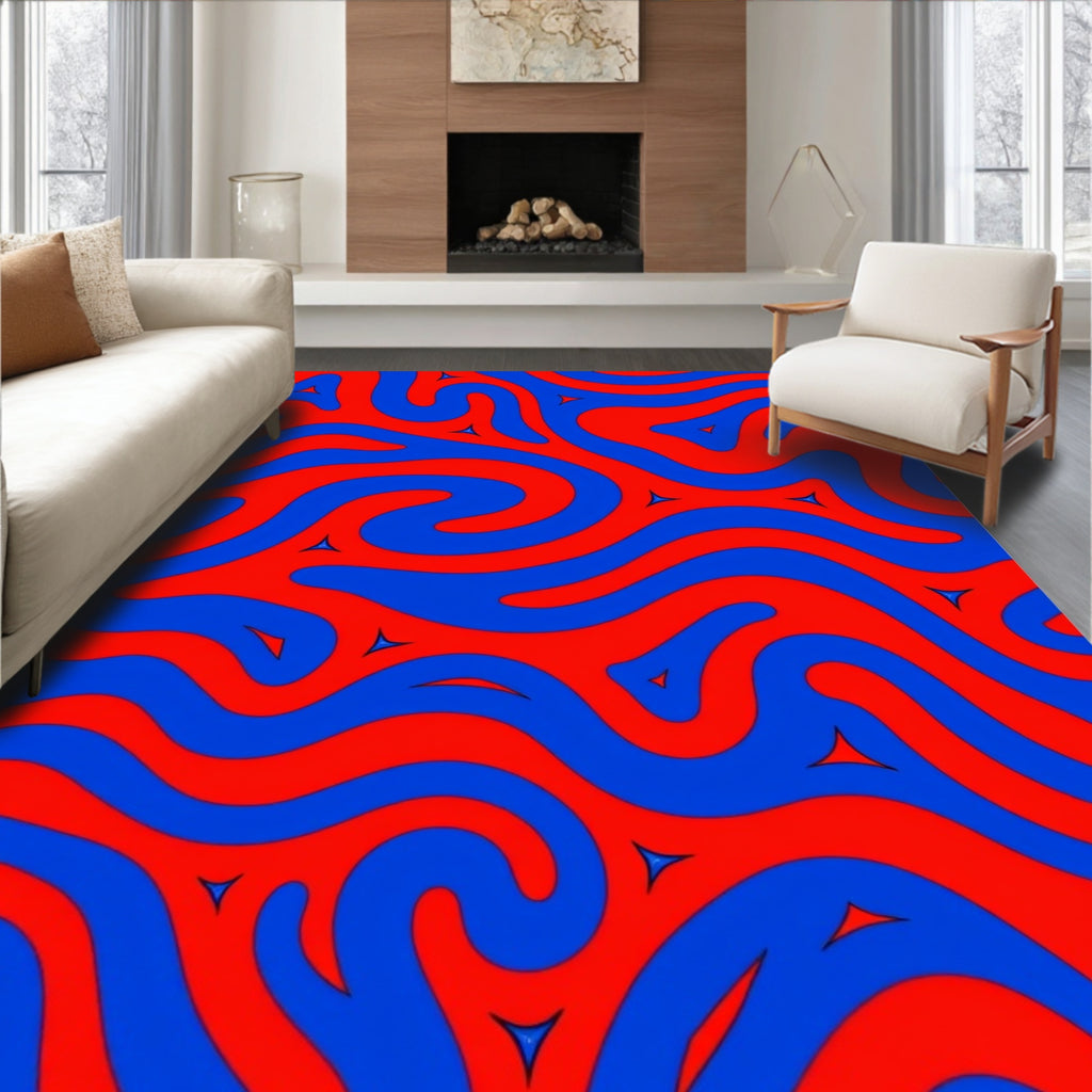 Bold Blue Red Swirl Pattern Rug