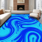 Abstract Blue Swirl Marble Pattern Rug