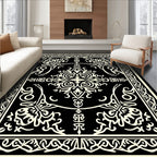 Elegant Black White Scroll Pattern Rug