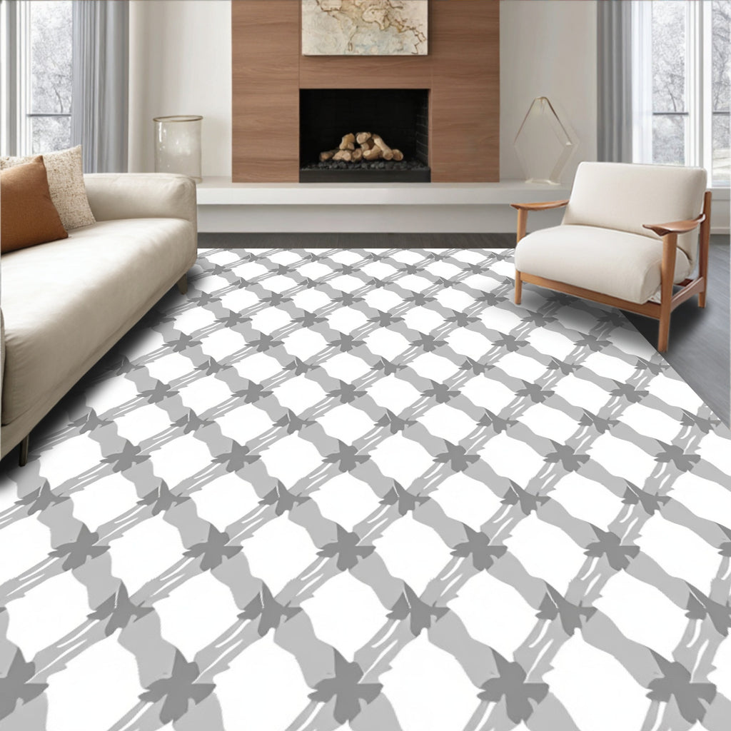 Gray Abstract Geometric Lattice Design Rug