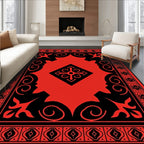Striking Red Black Geometric Floral Rug