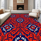 Intricate Red Blue Floral Medallion Design Rug