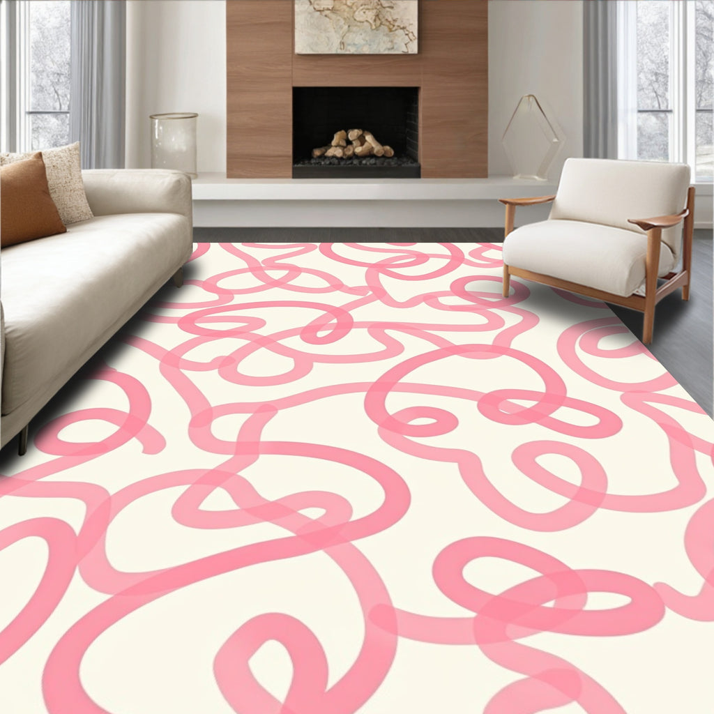 Playful Pink Swirls Abstract Design Rug