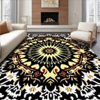 Ornate Black Gold Floral Medallion Rug