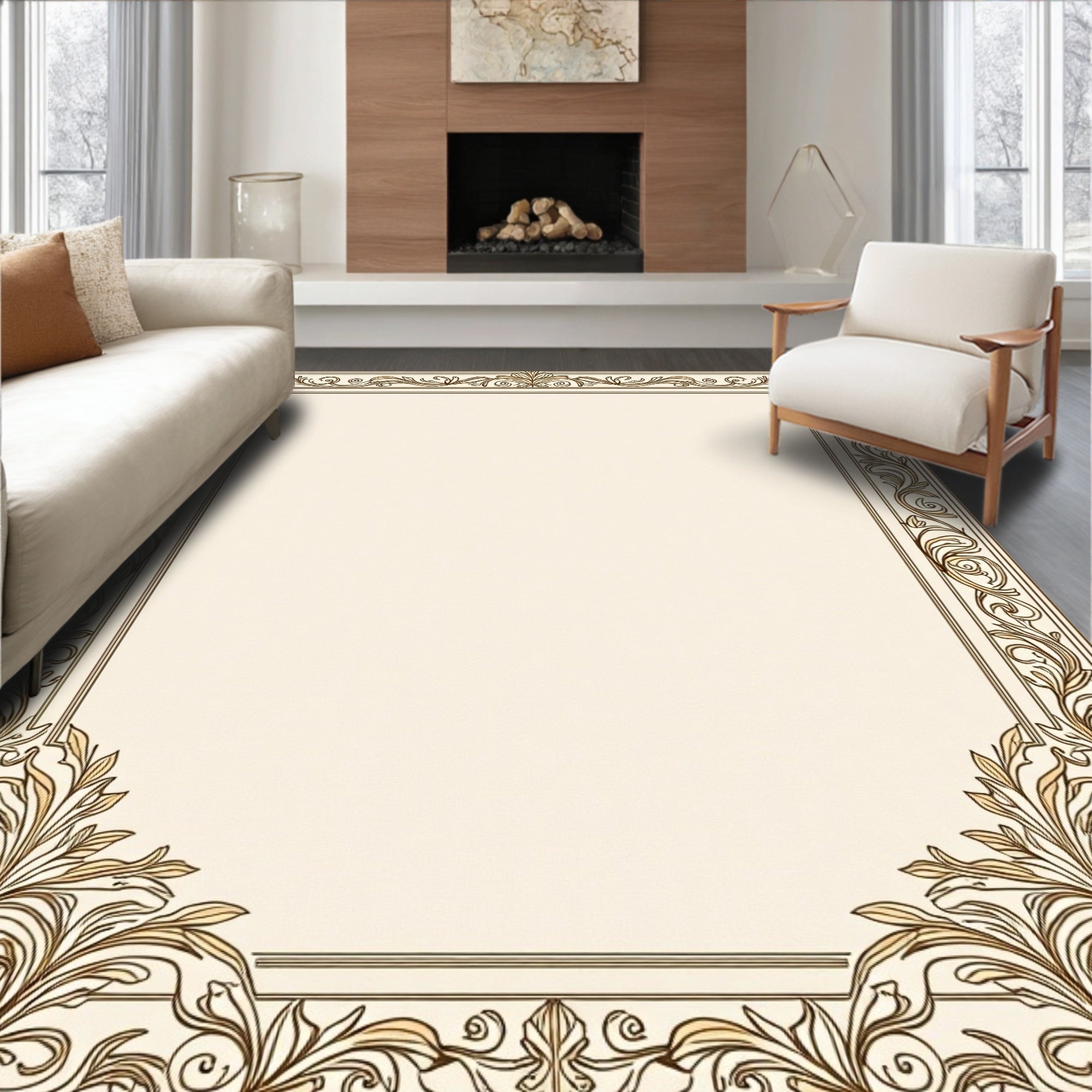 Ornate Flourish Classic Border Design Rug