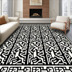 Tribal Black White Geometric Pattern Rug