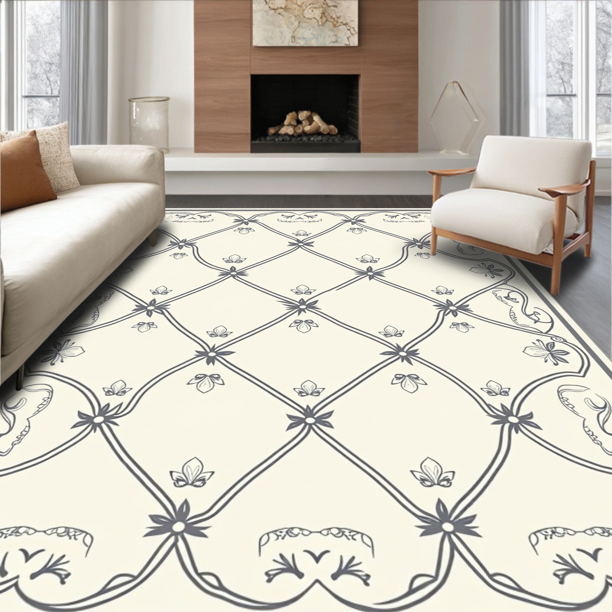 Elegant Floral Lattice Face Pattern Rug